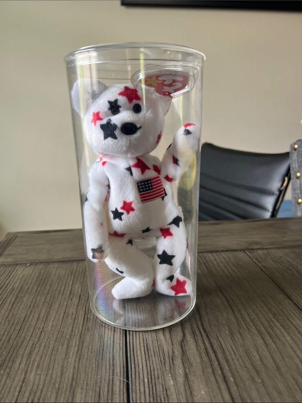Glory. Ty Patriotic Star Plush Bear - White with Red & Blue Stars